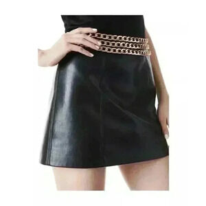 NEW Alice + Olivia Rizo Faux Vegan Black Leather Mini Skirt Size 14